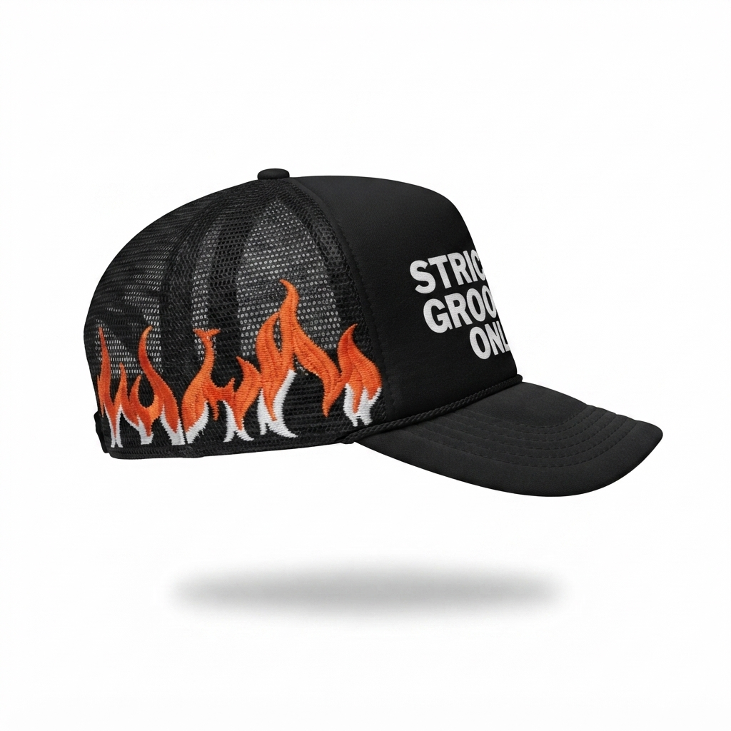 STRICTLY GROOVES ONLY FLAME TRUCKER HAT